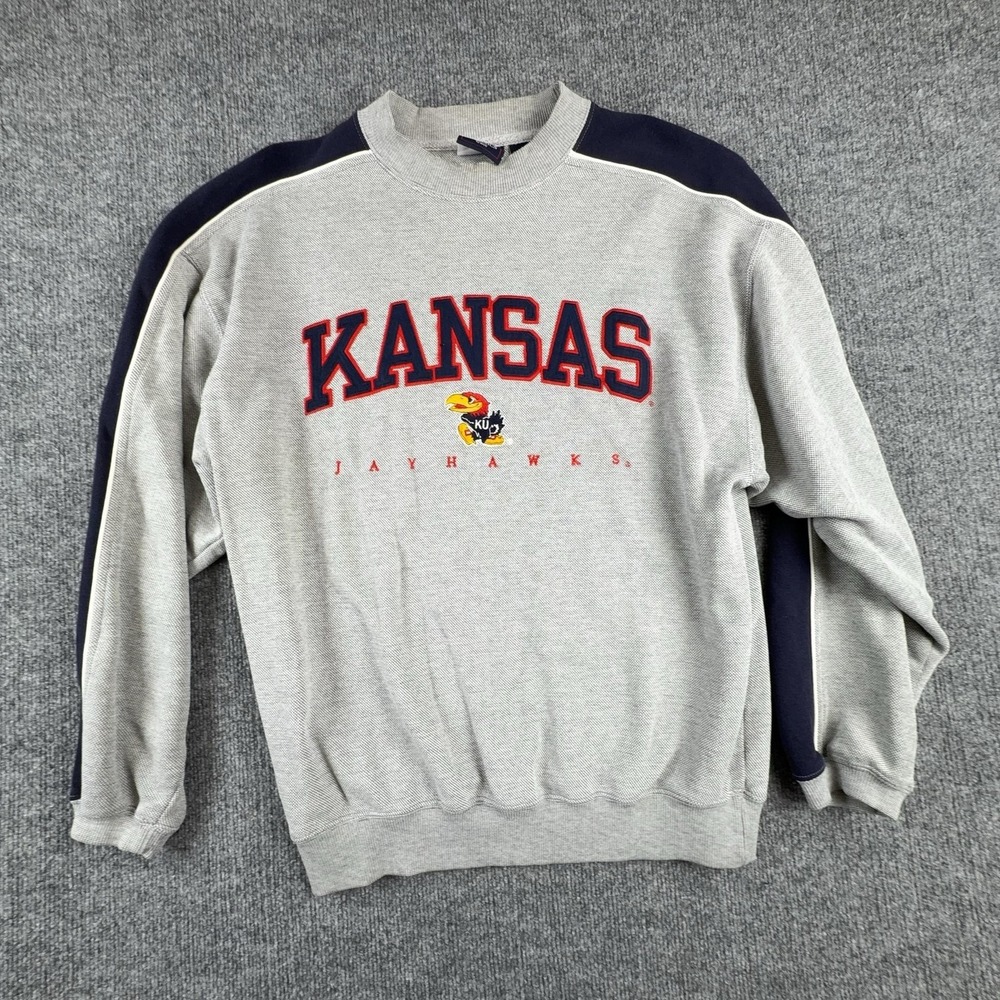 Kansas Jayhawks Sweatshirt Mens Medium Gray NCAA Basketball Varsity Classics